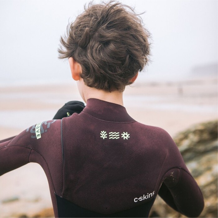 2024 C-Skins Junior NuWave Session 5/4mm Chest Zip Wetsuit C-NSE54JCZ - Bluestone / Rust x / Cool Green